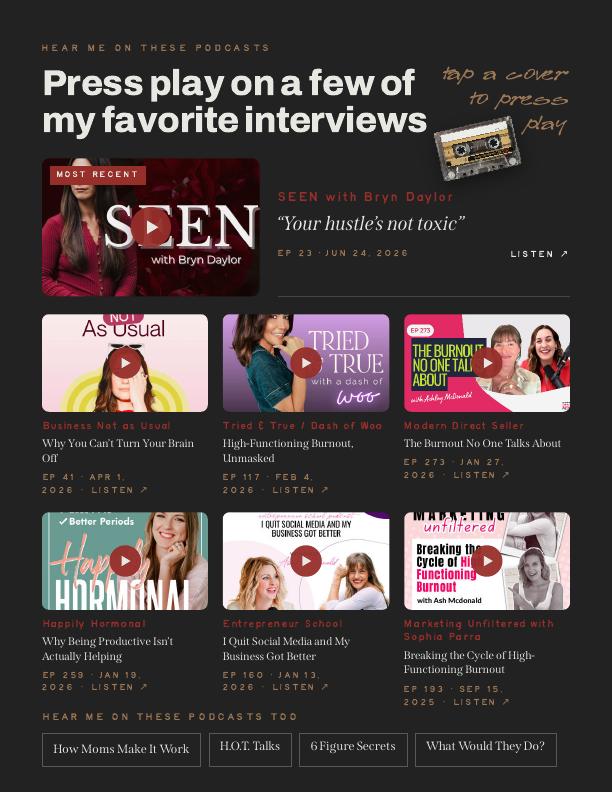Podcast interview page with clickable episode covers